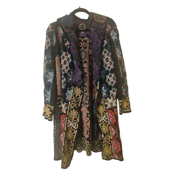 SOLD!! BIYA JOHNNY WAS Tulum Embroidered Hooded Duster Cardigan - Size XL - Picture 1 of 9
